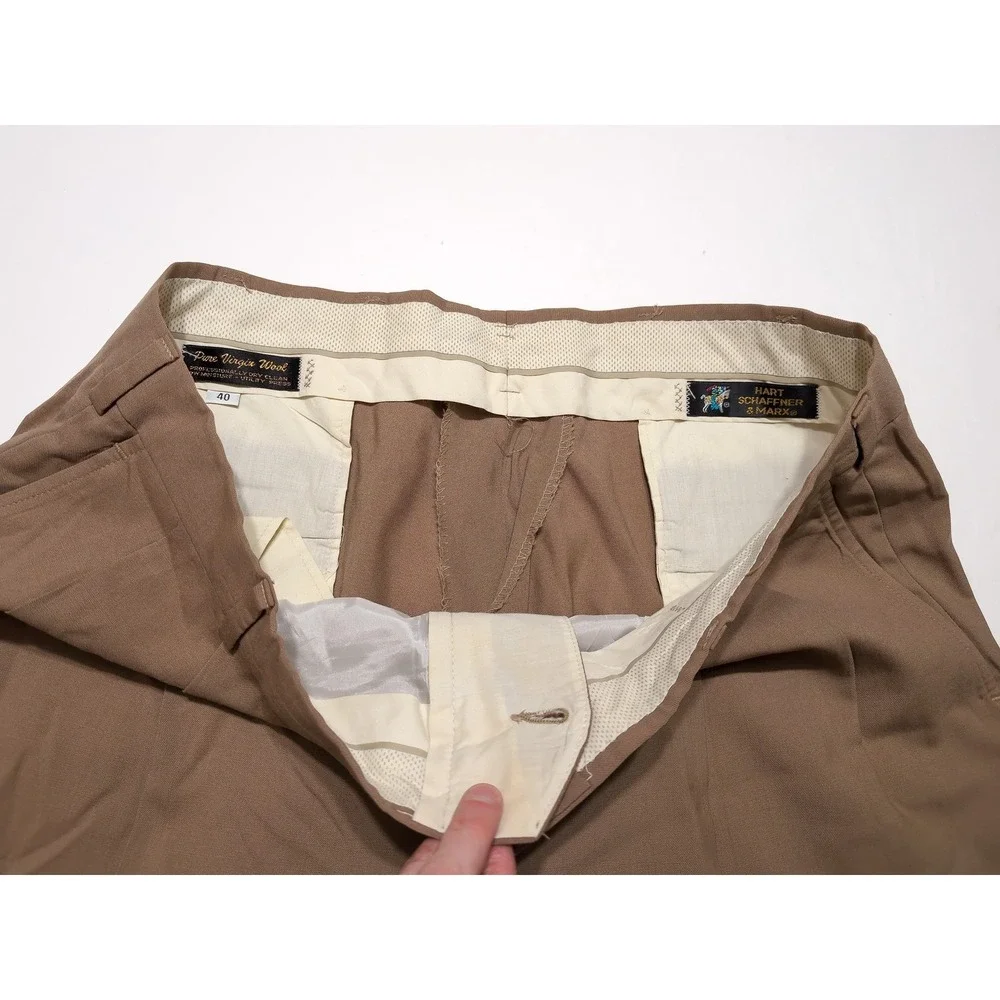 Lot of 2 Vintage HART SCHAFFNER & MARX 100% Wool Dress Pants Brown Gray 38 x 27